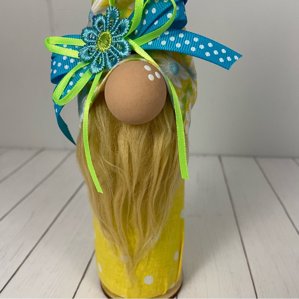 Handmade Gnome Daisy Yellow Polka Dot Fabric Multicolor Bow Tiered Tray Spring - Picture 8 of 11